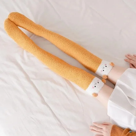 Whimsical Plush Animal Camel Brown Bear Over the Knee Socks - Picture 4 of 14